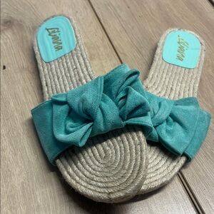 Liliana Teal Bow Kids Slides
